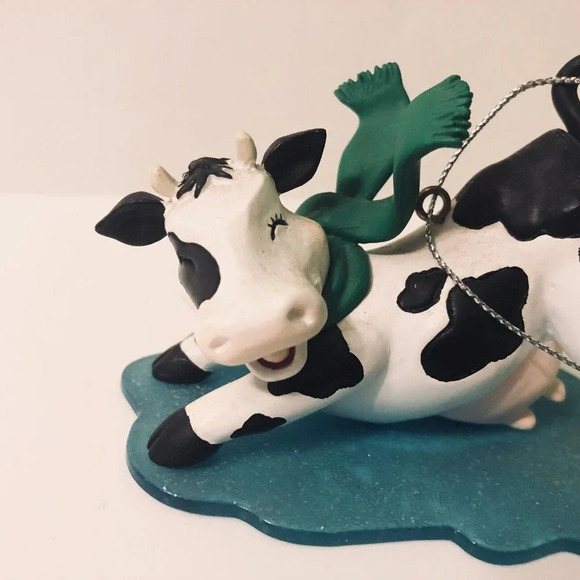 Cow Skating Christmas Ornament 3 Inch Long Plastic Figure - Picture 2 of 10